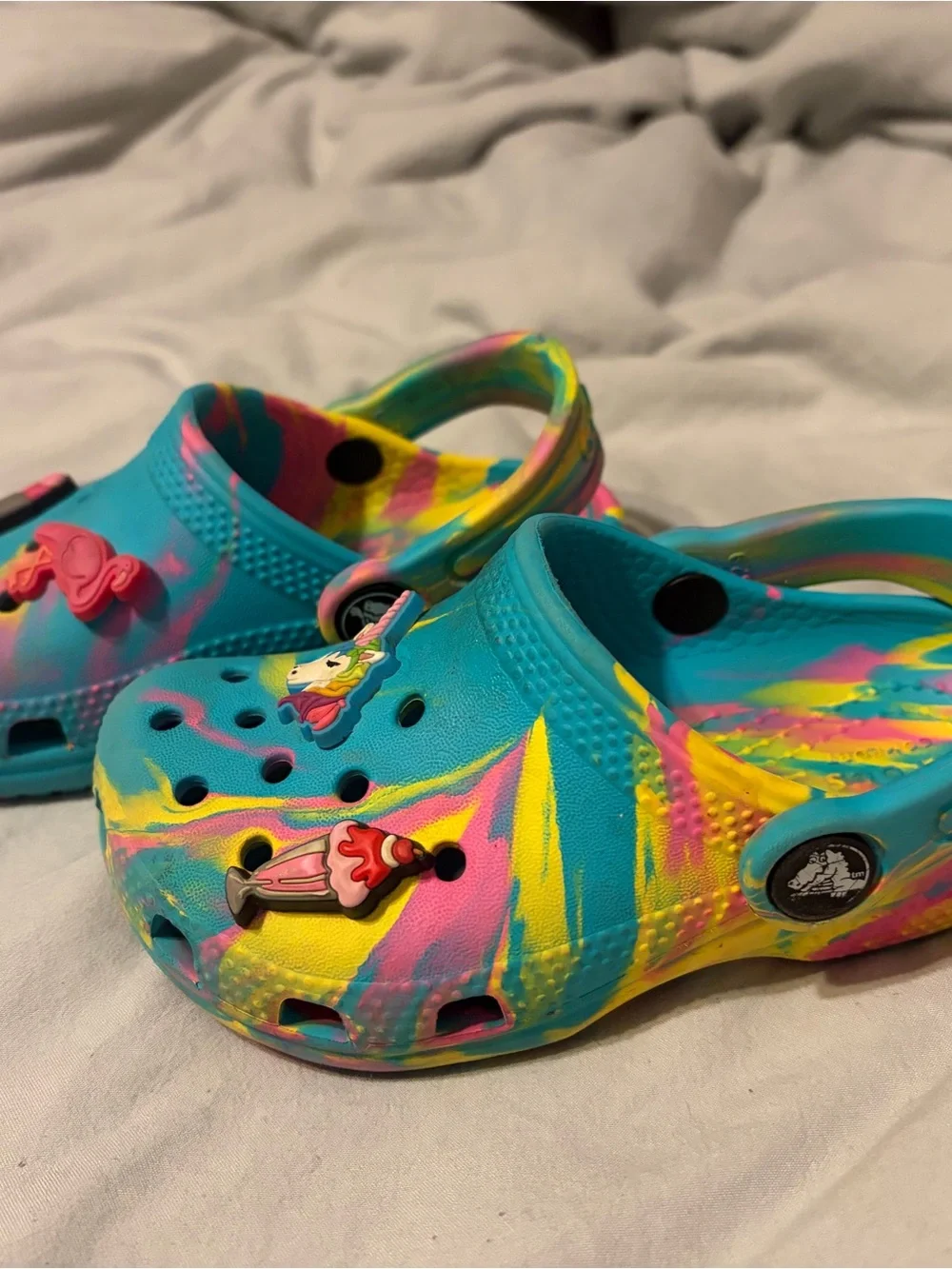 CROCS Kids Turquoise Tie-Dye with Pink, Yellow & Blue Accents